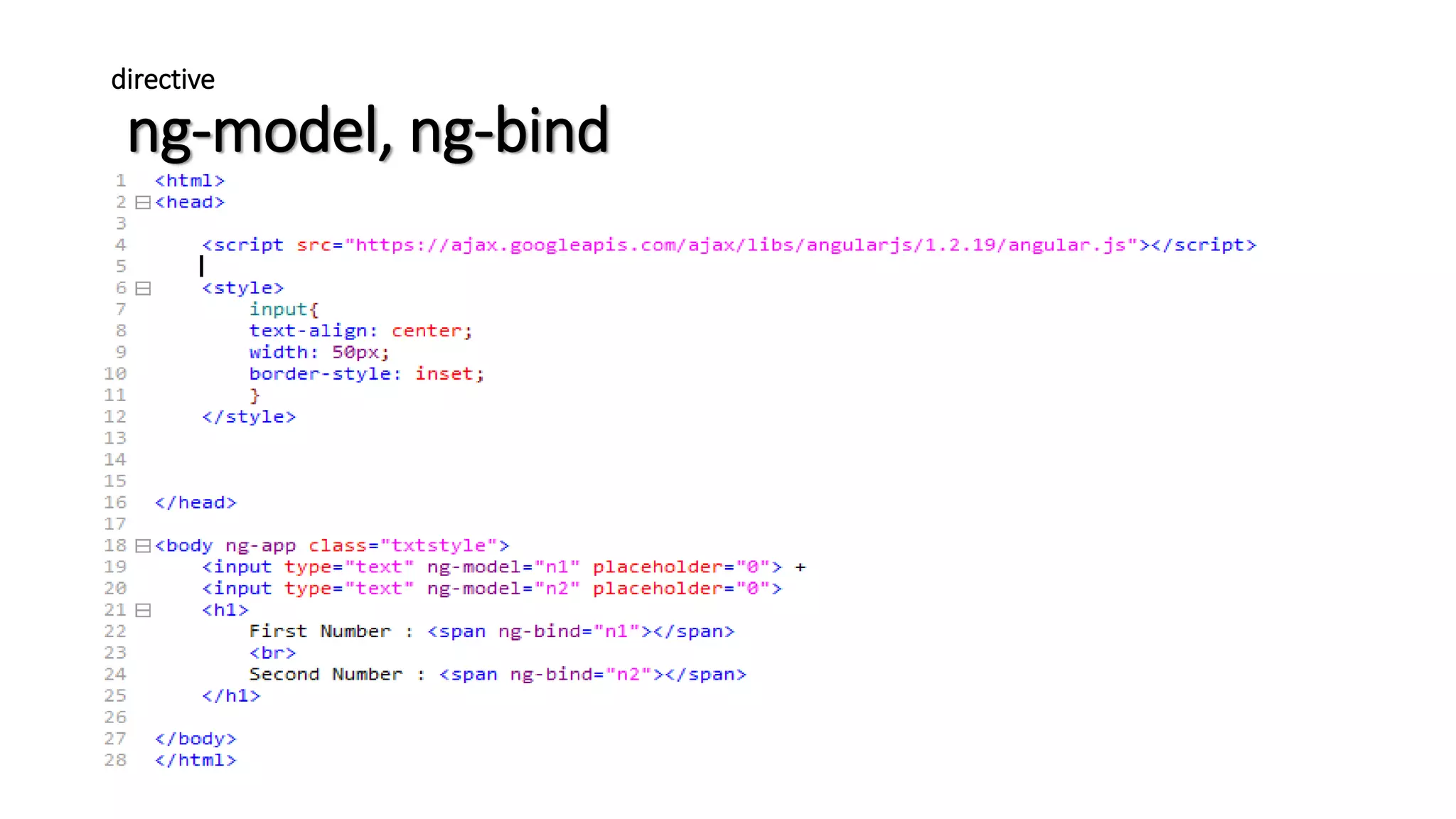 directive ng-model, ng-bind 