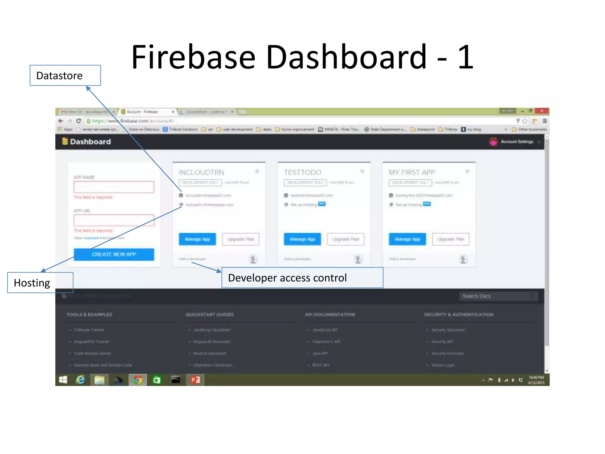 Firebase Dashboard - 1Datastore Hosting Developer access control 