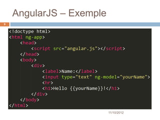 AngularJS – Exemple
9




                          11/10/2012
 
