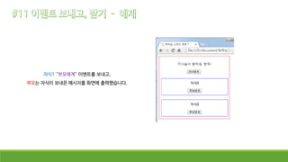 자식1 “부모에게” 이벤트를 보내고,
부모는 자식이 보내온 메시지를 화면에 출력했습니다.
 