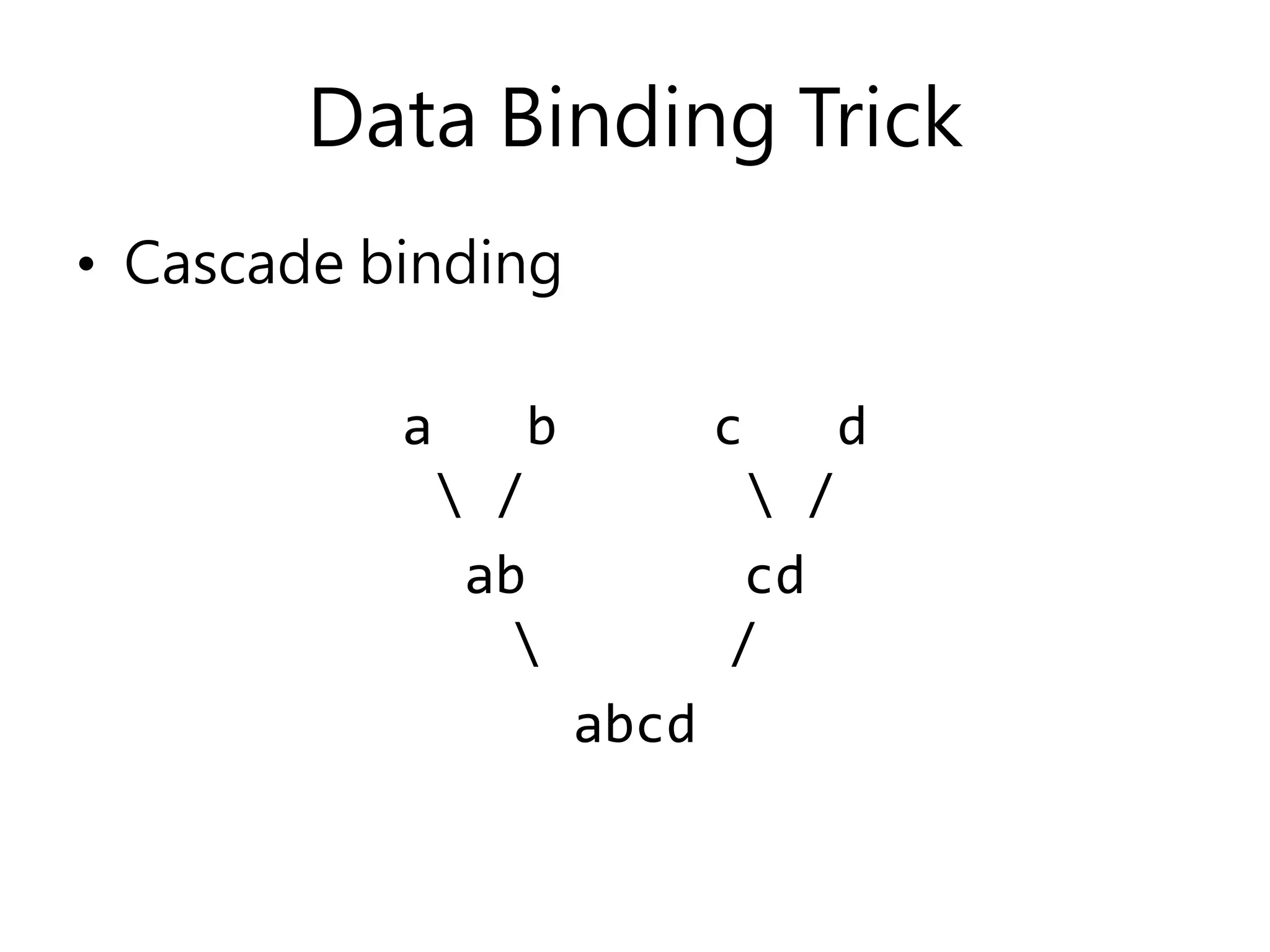 Data Binding Trick • Cascade binding a b c d / / ab cd / abcd 