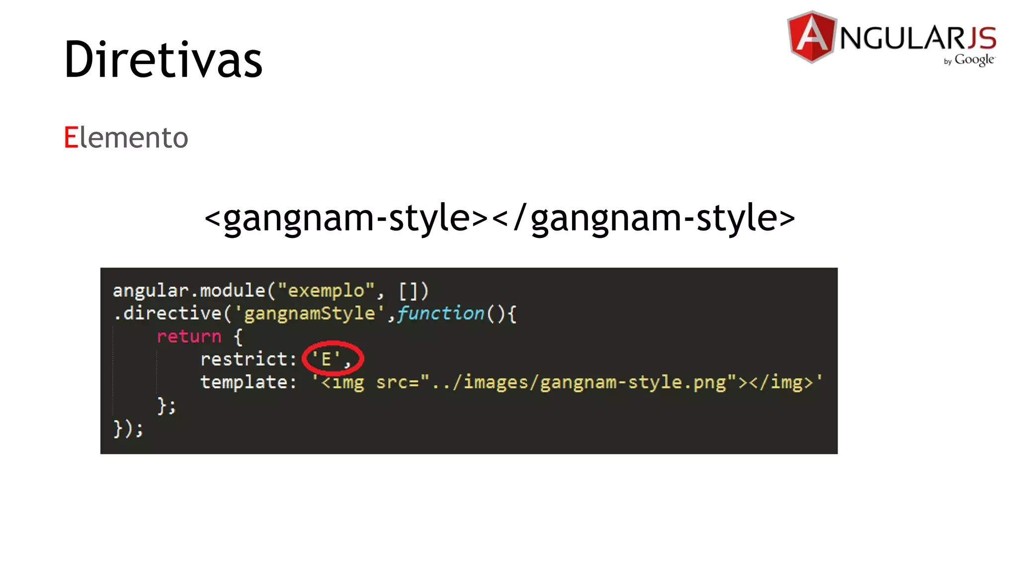Diretivas
Elemento
<gangnam-style></gangnam-style>