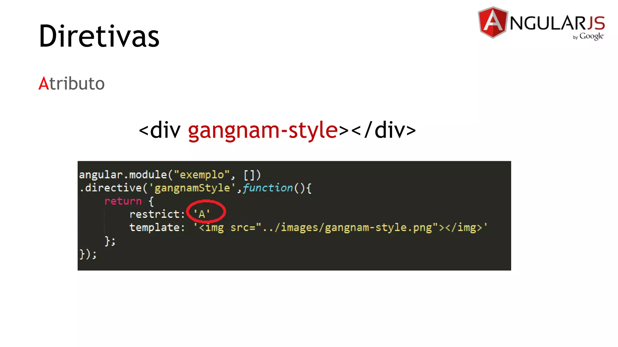 Diretivas
Atributo
<div gangnam-style></div>