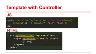 Template with Controller
JS
HTML
 