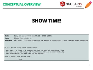 CONCEPTUAL OVERVIEW 
15 
SHOW TIME! 
 