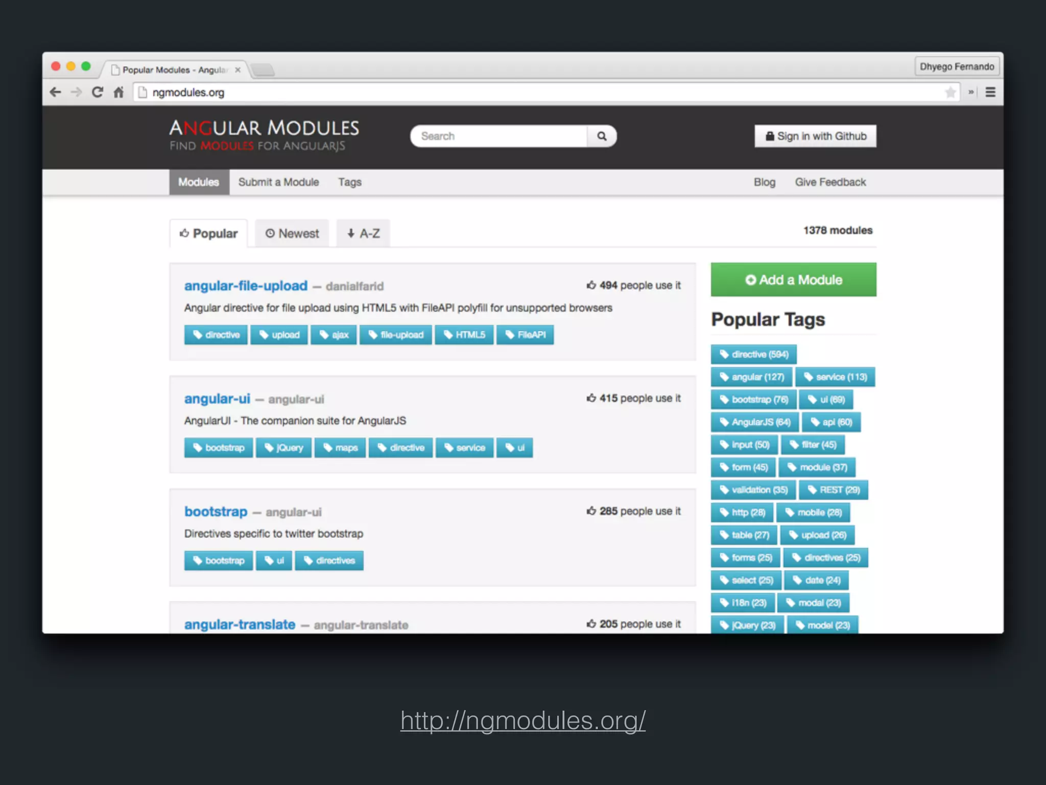 http://ngmodules.org/ 