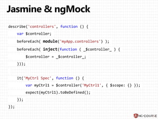 describe('controllers', function () {
var $controller;
beforeEach( module('myApp.controllers') );
beforeEach( inject(function ( _$controller_ ) {
$controller = _$controller_;
}));
it('MyCtrl Spec', function () {
var myCtrl1 = $controller('MyCtrl1', { $scope: {} });
expect(myCtrl1).toBeDefined();
});
});
 