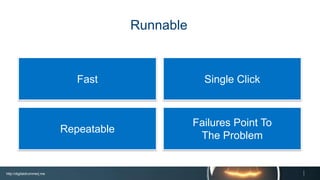 http://digitaldrummerj.me
Failures Point To
The Problem
Repeatable
Fast
Runnable
Single Click
 