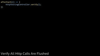 afterEach(() => {
httpTestingController.verify();
})
Verify All Http Calls Are Flushed
 