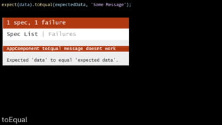 expect(data).toEqual(expectedData, 'Some Message');
toEqual
 