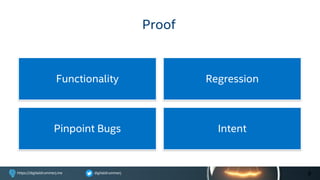digitaldrummerjhttps://digitaldrummerj.me
IntentPinpoint Bugs
RegressionFunctionality
Proof
8
 