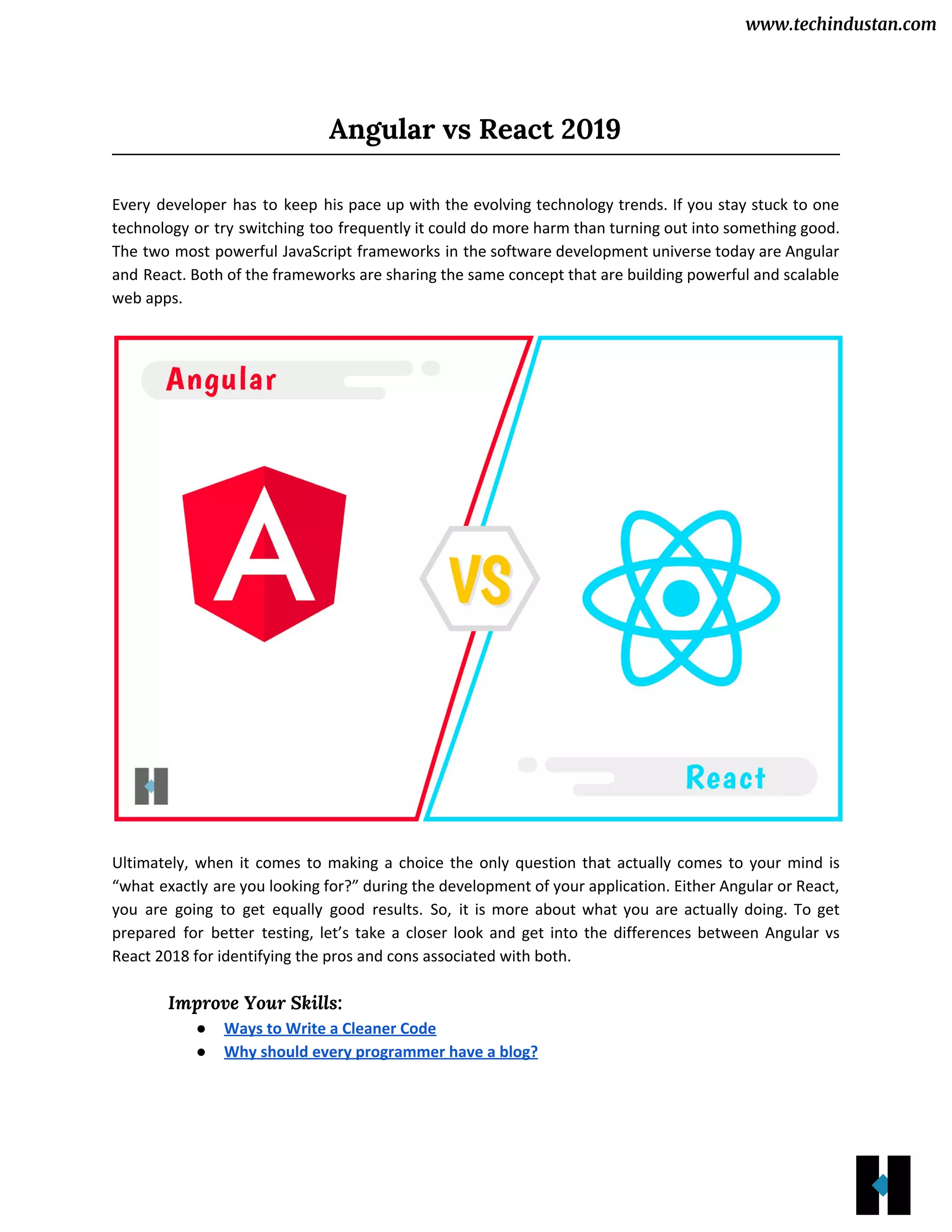 Angular vs React 2019 [UPDATED] - tecHindustan | PDF