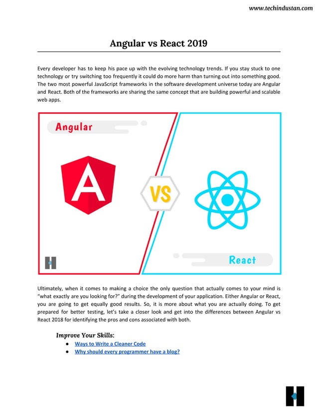 Angular vs React 2019 [UPDATED] - tecHindustan | PDF