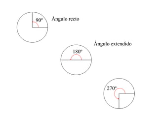 90º
180º
270º
Ángulo recto
Ángulo extendido
