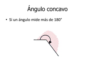 Ángulo concavo
• Si un ángulo mide más de 180°
 