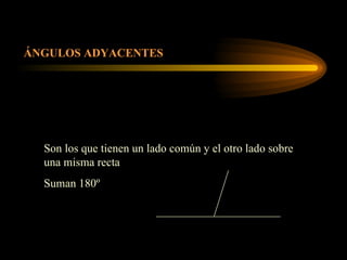 ÁNGULOS ADYACENTES Son los que tienen un lado común y el otro lado sobre una misma recta Suman 180º 