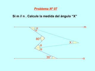 Si m // n . Calcule la medida del ángulo “X” Problema Nº 07 80° 30°     X m n 