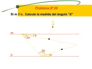 Problema Nº 09

Si m // n . Calcule la medida del ángulo ”X”



                               x
m
                θ
           2α



                     2θ
n                          α
 