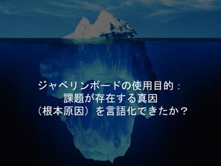 ジャベリンボードの使用目的：
課題が存在する真因
（根本原因）を言語化できたか？
 