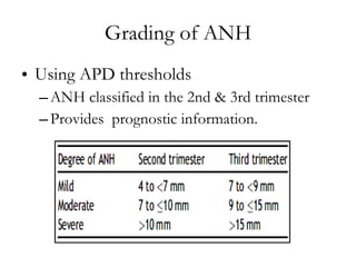 Grading of ANH Using APD thresholds ANH classified in the 2nd & 3rd trimester  Provides  prognostic information. 