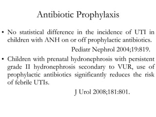 Antibiotic Prophylaxis <ul><li>No statistical difference in the incidence of UTI in children with ANH on or off prophylact...