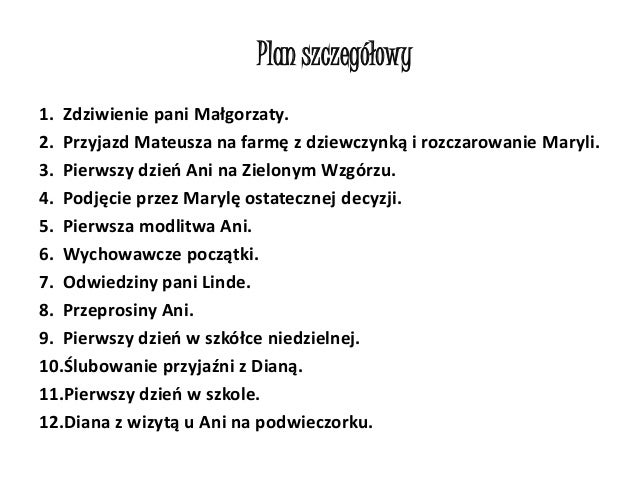 Ania Z Zielonego Wzgorza Plan Wydarzen
