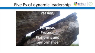 Five Ps of dynamic leadership
Passion,
Purpose,
Process,
Platforms and
performance
 