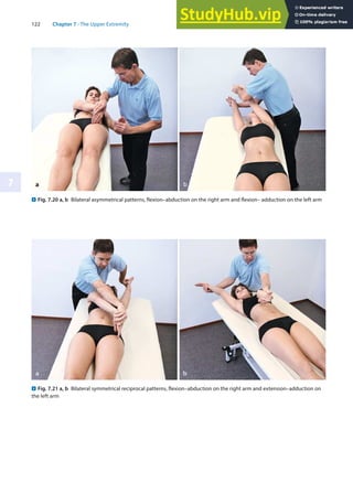 122 Chapter 7 · The Upper Extremity
7
. Fig. 7.20 a, b Bilateral asymmetrical patterns, flexion–abduction on the right arm and flexion– adduction on the left arm
. Fig. 7.21 a, b Bilateral symmetrical reciprocal patterns, flexion–abduction on the right arm and extension–adduction on
the left arm
 