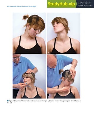 9
167
9.4 · Flexion to the Left, Extension to the Right
. Fig. 9.1 Diagonal of flexion to the left, extension to the right. a, b Active motion through range; c, d neck flexion to
the left
 