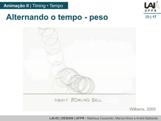 LAI-DI | DESIGN | UFPR • MatheusCezarotto, Marcia Alves e André Battaiola 
Animação II | Timing • Tempo 
29| 17 
Alternando o tempo -peso 
Williams, 2009  