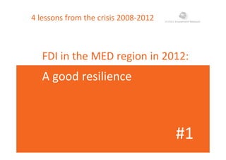 4 lessons from the crisis 2008‐2012
FDI in the MED region in 2012:g
A good resilienceA good resilience
#1#1
 