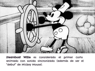 Steamboat Willie es considerado el primer corto
animado con sonido sincronizado (además de ser el
“debut” de Mickey Mouse).
 
