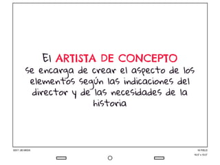 El ARTISTA DE CONCEPTO
se encarga de crear el aspecto de los
elementos según las indicaciones del
director y de las necesidades de la
historia
 