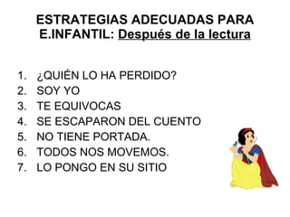 ESTRATEGIAS ADECUADAS PARA E.INFANTIL:  Después de la lectura <ul><li>¿QUIÉN LO HA PERDIDO? </li></ul><ul><li>SOY YO </li>...