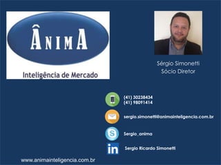 Sergio_anima
(41) 30238434
(41) 98091414
sergio.simonetti@animainteligencia.com.br
Sérgio Simonetti
Sócio Diretor
www.anim...