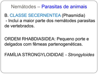 Nemátodes– Circulação e trocas gasosasAparelho respiratórioAparelho circulatórioNão possui