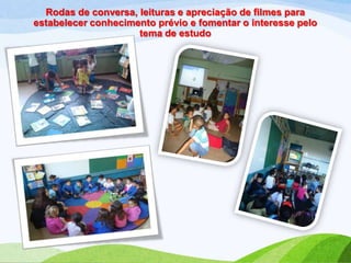 Rodas de conversa, leituras e apreciação de filmes para
estabelecer conhecimento prévio e fomentar o interesse pelo
tema de estudo

 