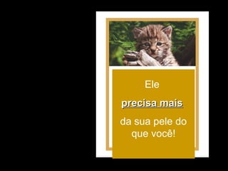 Ele
precisa maisprecisa mais
da sua pele do
que você!
Ele tem uma
pele.
Ele tem uma
vida.
São dele!
 