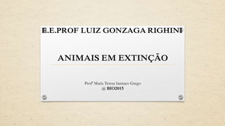 E.E.PROF LUIZ GONZAGA RIGHINI
ANIMAIS EM EXTINÇÃO
Profª Maria Teresa Iannaco Grego
@ BIO2015
 
