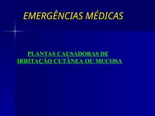 EMERGÊNCIAS MÉDICAS
EMERGÊNCIAS MÉDICAS
PLANTAS CAUSADORAS DE
IRRITAÇÃO CUTÂNEA OU MUCOSA
 