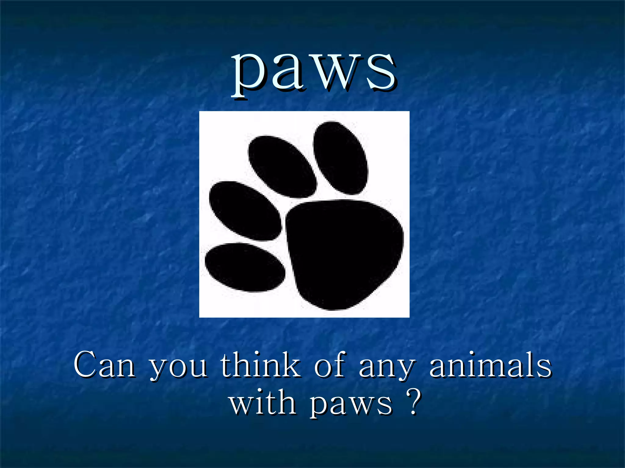 paws Can you think of any animals with paws ? 