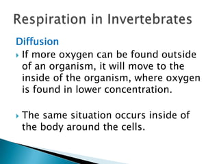 DiffusionIf more oxygen can be found outside of an organism, it will move to the inside of the organism, where oxygen is found in lower concentration.