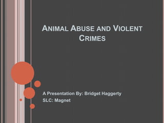 Animal Abuse and Violent Crimes A Presentation By: Bridget Haggerty SLC: Magnet 
