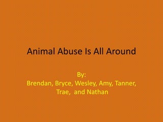 Animal Abuse Is All Around
By:
Brendan, Bryce, Wesley, Amy, Tanner,
Trae, and Nathan
 