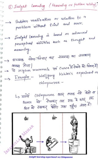 Snaigkt loaung (Reaoniy
<br>
Suden enllzation r olution to a
<br>
Problem uoithout tia nd eror,
<br>
beseo n
<br>
perceptual abilities auch
<br>
Boxee
<br>
Box
<br>
-HHA)
<br>
Examßle - Wdizg
<br>
ehimpanzee
<br>
aclvancee!
<br>
ChimpenzEe R
<br>
tlngat
<br>
Kohlen's erpeamet
<br>
and
<br>
Insight learning experiment on Chimpanzee
<br>
 