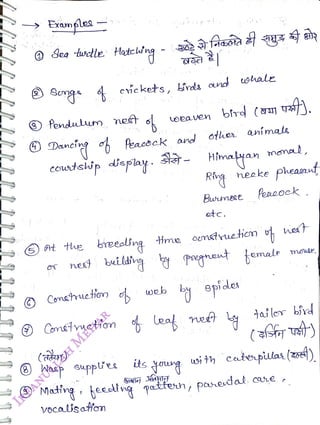 Exmples
<br>
6)
<br>
Sea twdle Hateng
<br>
fendulum nest o
<br>
ccwtship
<br>
cickets,
<br>
3 Dancing oh acock and othor animals
<br>
at the breealing
<br>
Conetueton
<br>
(a)
<br>
splay
<br>
vocaisaton
<br>
binls ond wsale
<br>
UORaen
<br>
O Mating keeclting
<br>
web
<br>
@ Nasp uppliee its oug
<br>
Conatnetion leat mest
<br>
bfr (yN
<br>
nest buildivg pooget temalr
<br>
tc.
<br>
tme cnstueticn
o ert
<br>
qetfen,
<br>
monal
<br>
Bwumeee Peacock
<br>
necke pheasut
<br>
mouse
<br>
catepila(ze)
<br>
paeda care
<br>
 