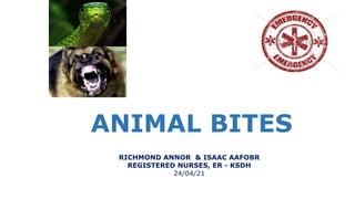 ANIMAL BITES
RICHMOND ANNOR & ISAAC AAFOBR
REGISTERED NURSES, ER - KSDH
24/04/21
 