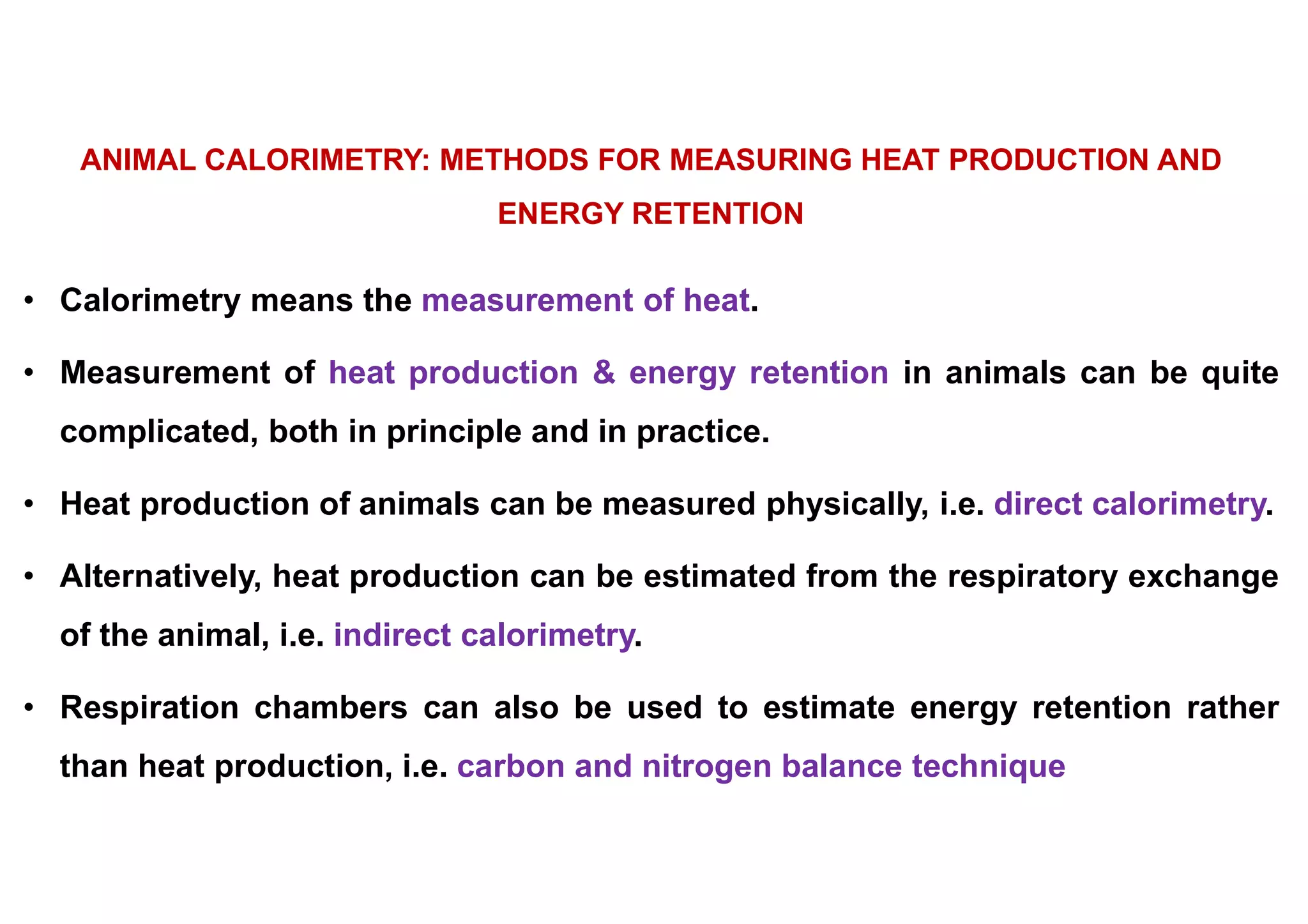 Direct and Indirect Calorimetry, Carbon & Nitrogen Balance Studies | PDF