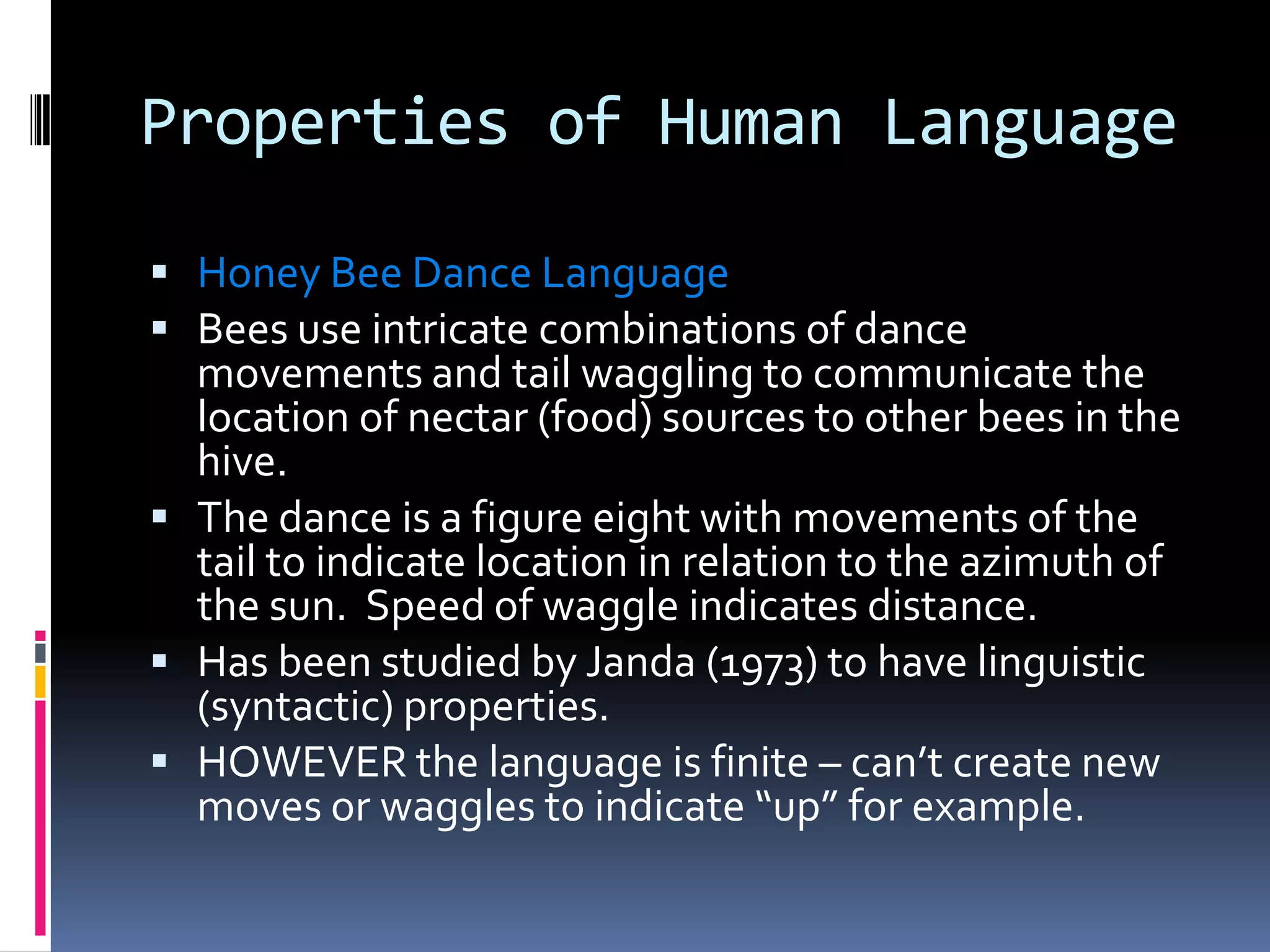 Animal communication and human language
