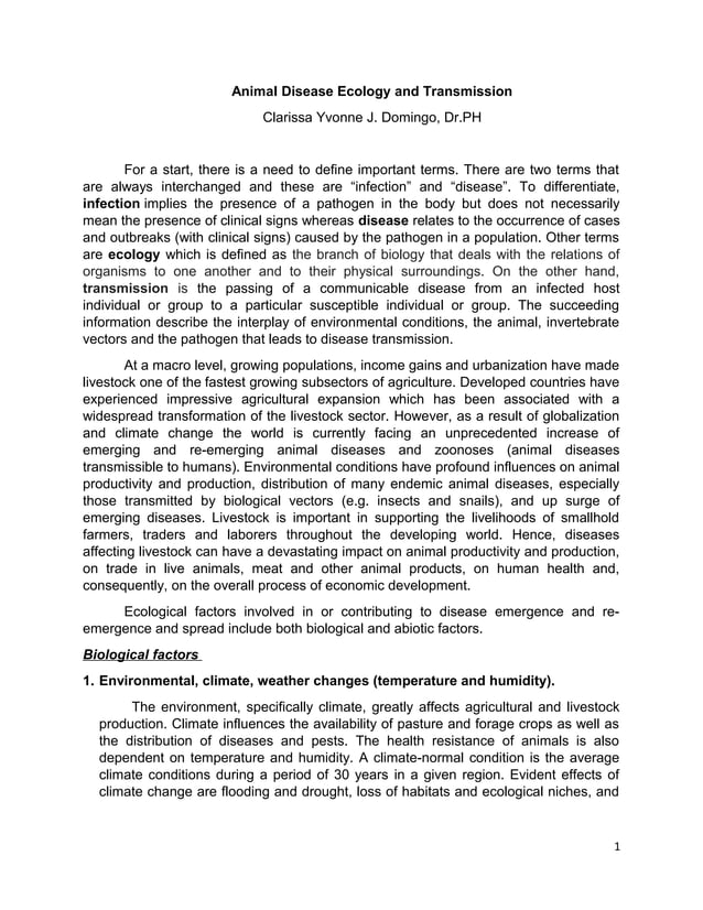 Animal disease ecology and transmission by Dr. C Domingo PDF